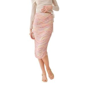 NEW Sage the Label Pink Glowing Ruched Midi Skirt